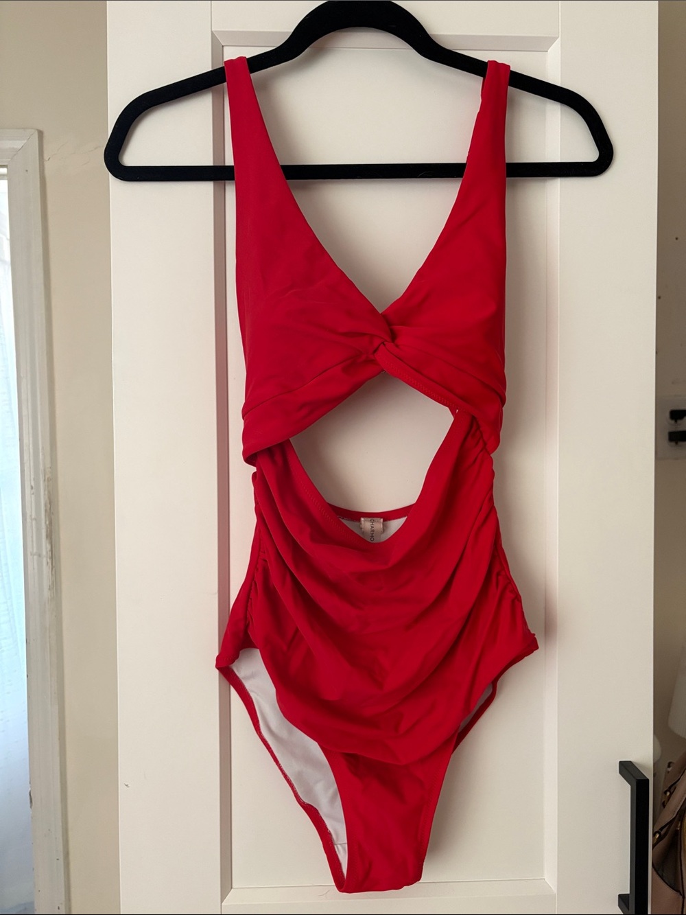 Maternity Red One-Piece Swimsuit with Twist Front